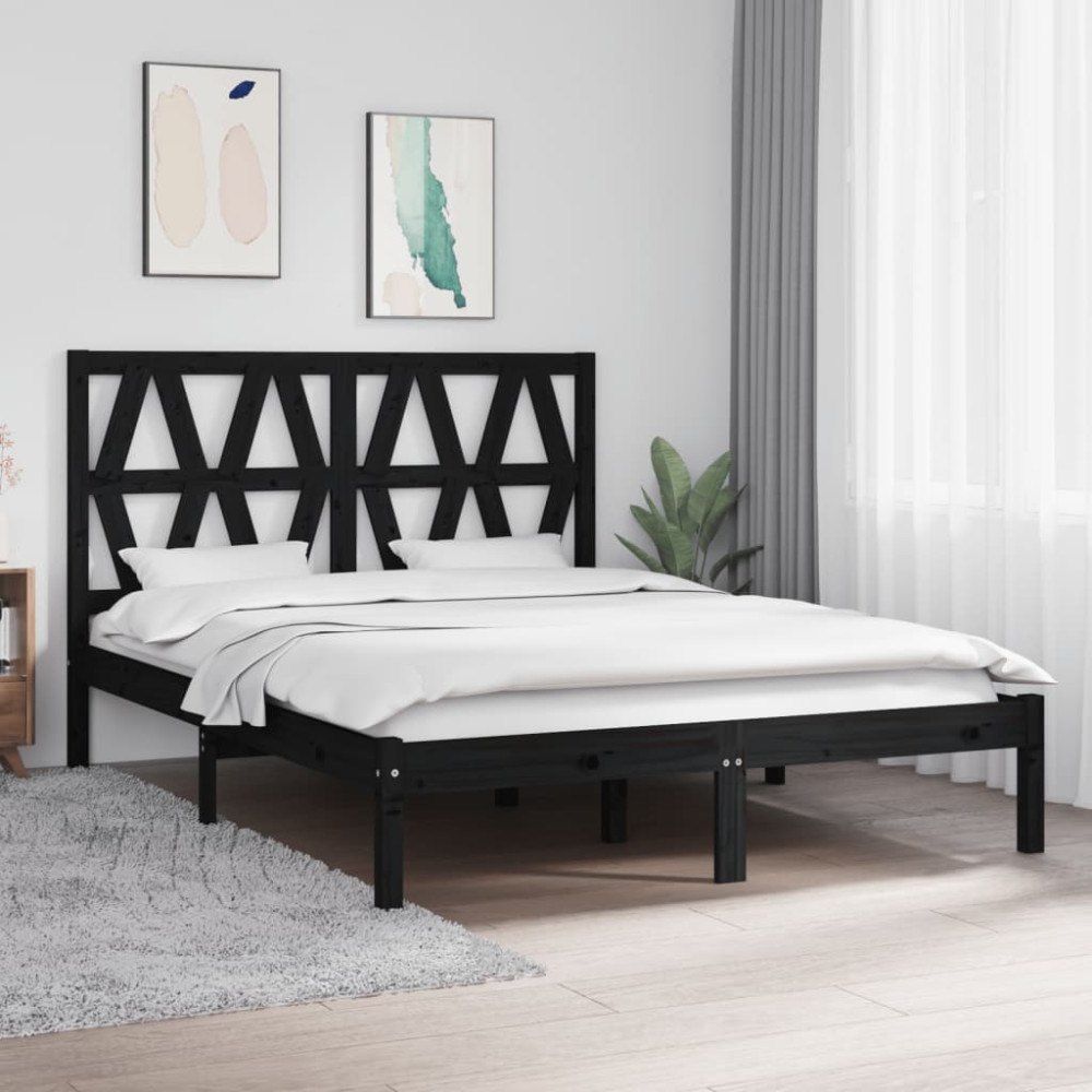 vidaXL Sängram svart massiv furu 140x190 cm