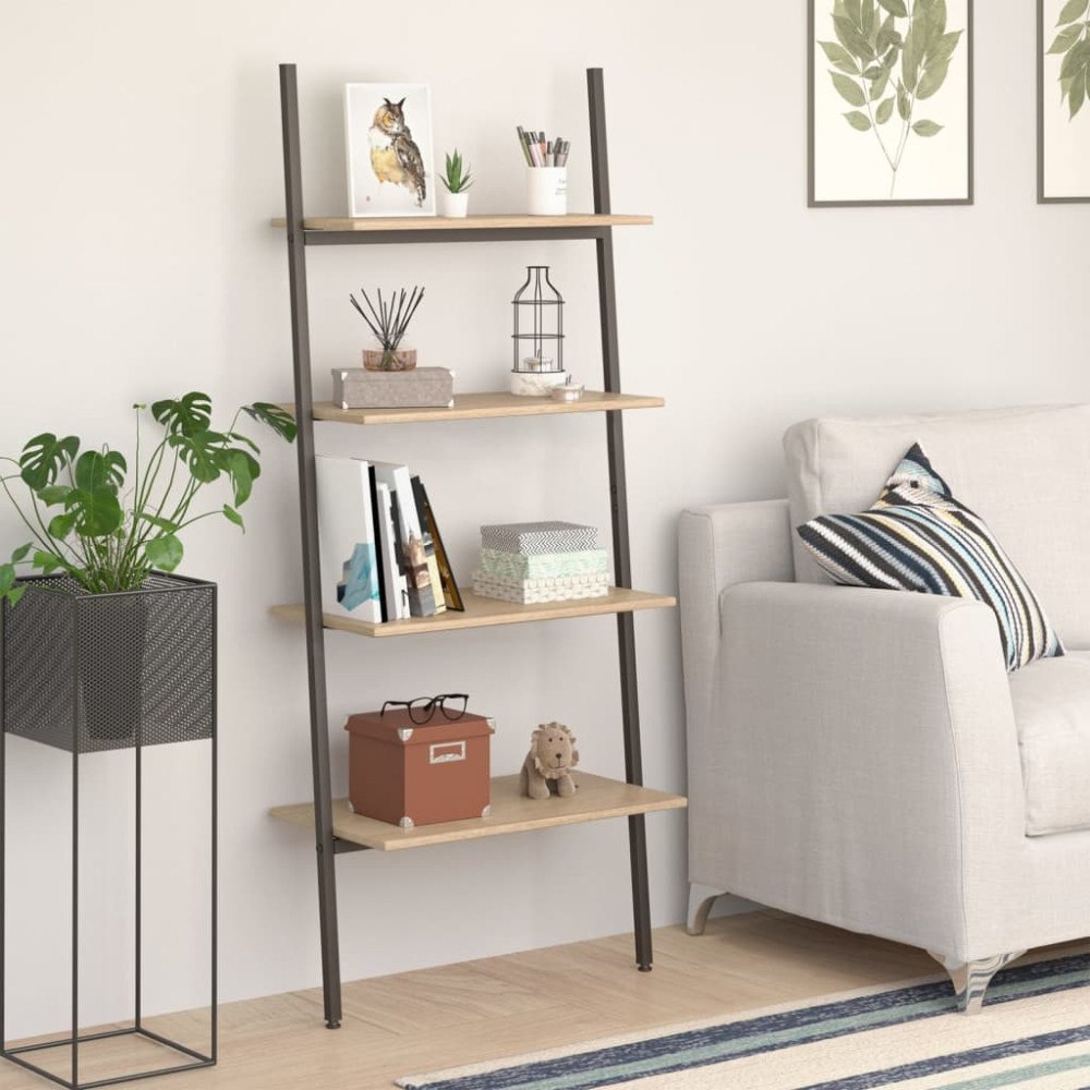 vidaXL Hylla 4 hyllplan ljusbrun och svart 64x34x150,5 cm