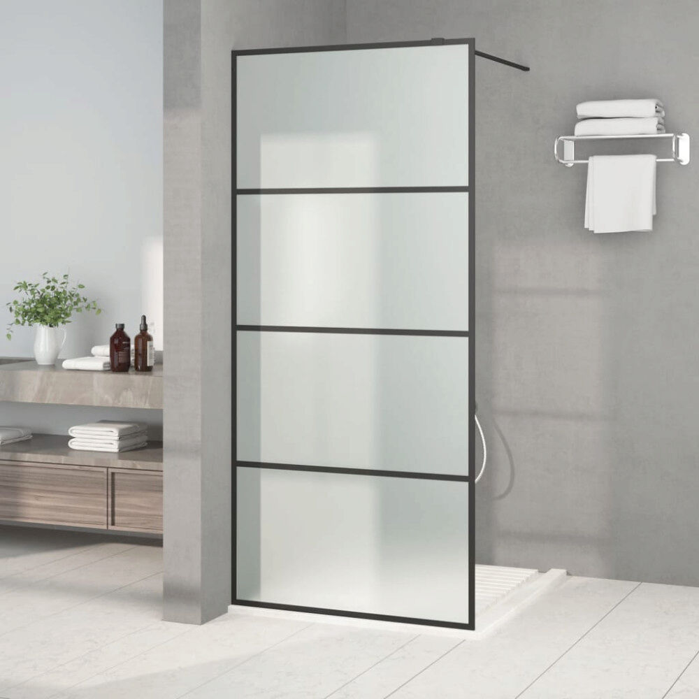 vidaXL Duschvägg svart 90x195 cm halvfrostat ESG-glas