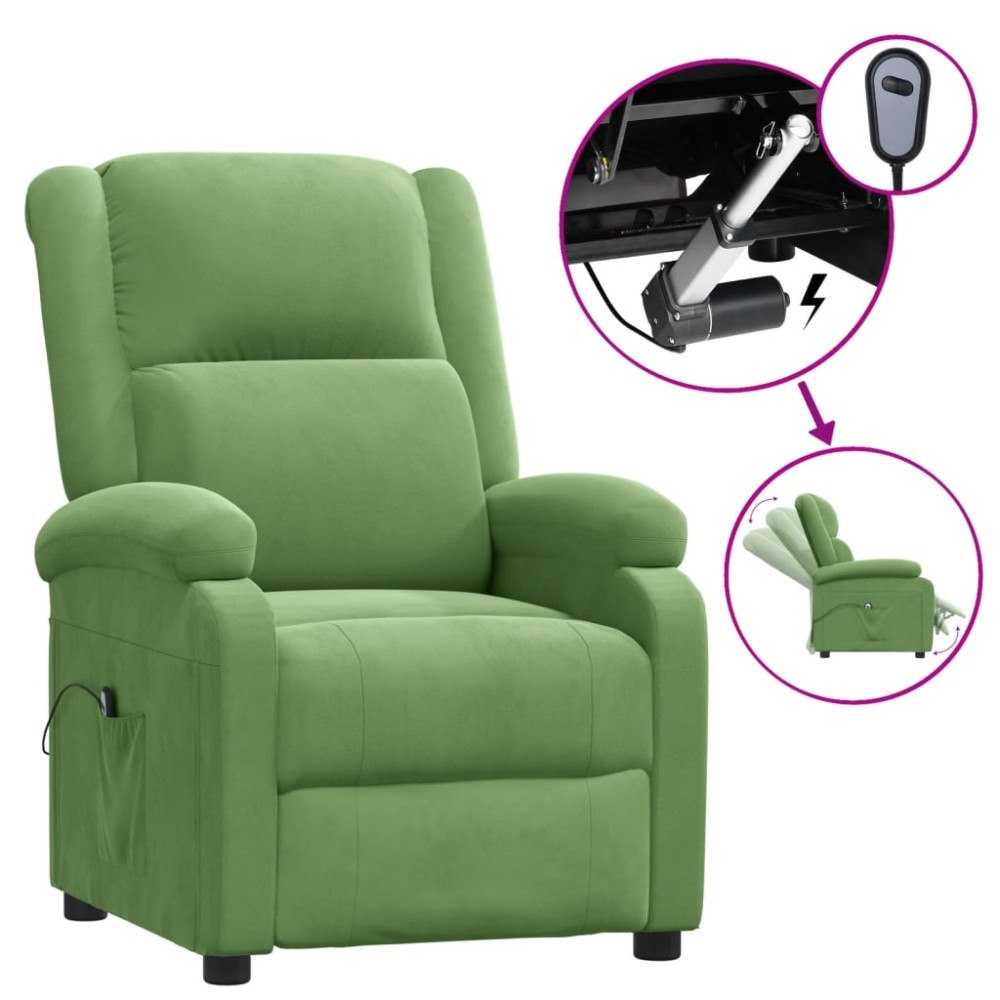 vidaXL Elektrisk reclinerfåtölj ljusgrön sammet