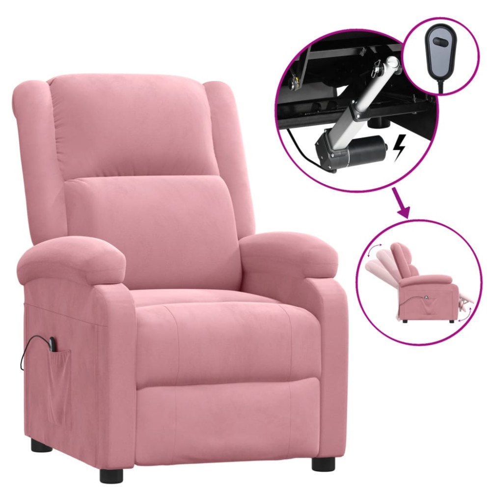 vidaXL Elektrisk reclinerfåtölj rosa sammet