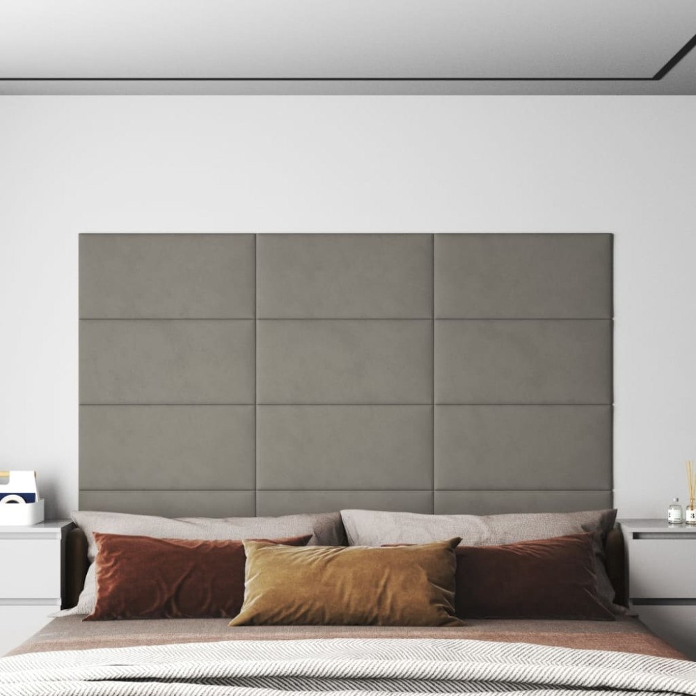 vidaXL Väggpaneler 12 st ljusgrå 60x30 cm tyg 2,16 m²