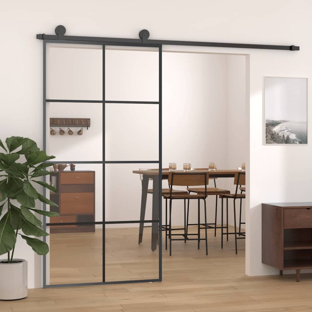 vidaXL Skjutdörr svart 102,5x205 cm ESG-glas och aluminium
