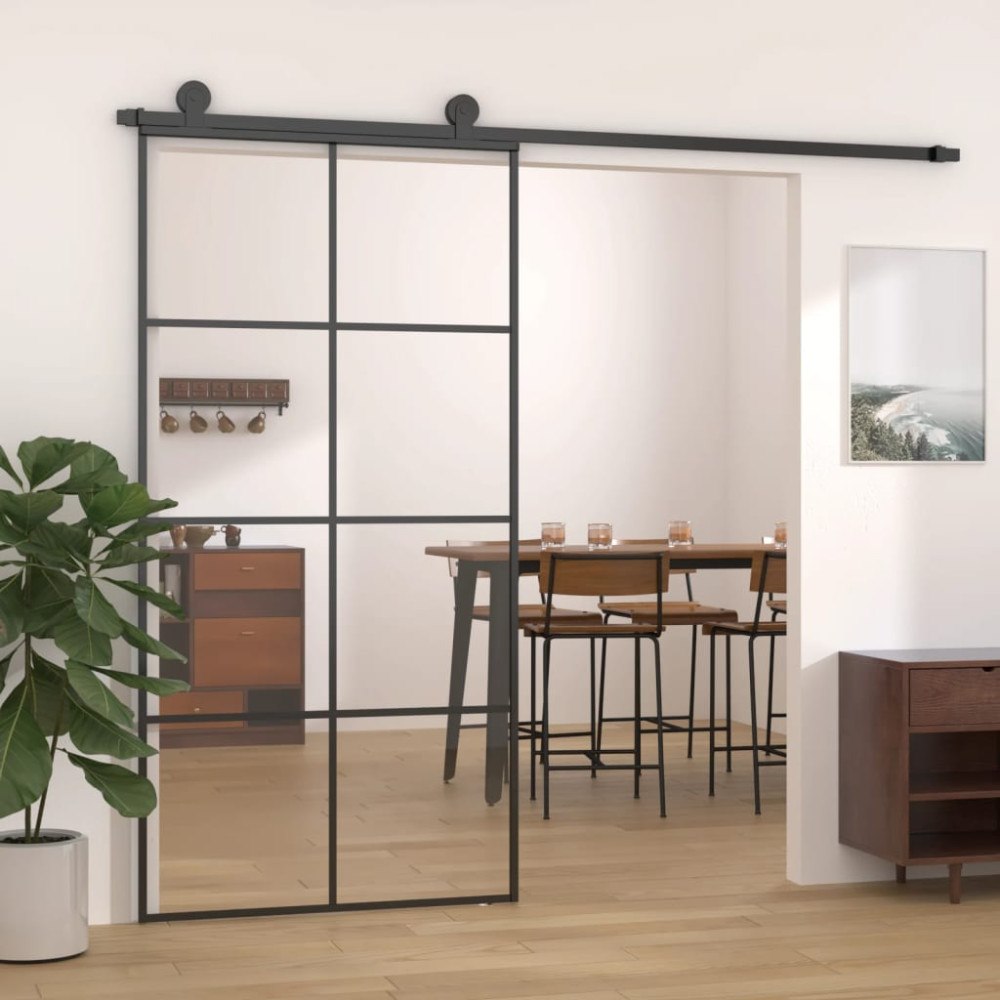 vidaXL Skjutdörr svart 102,5x205 cm ESG-glas och aluminium