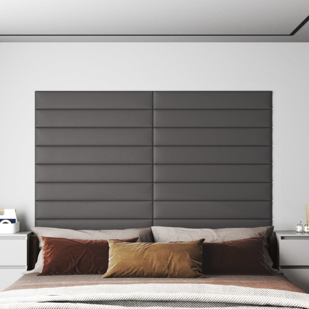 vidaXL Väggpaneler 12 st grå 90x15 cm konstläder 1,62 m²
