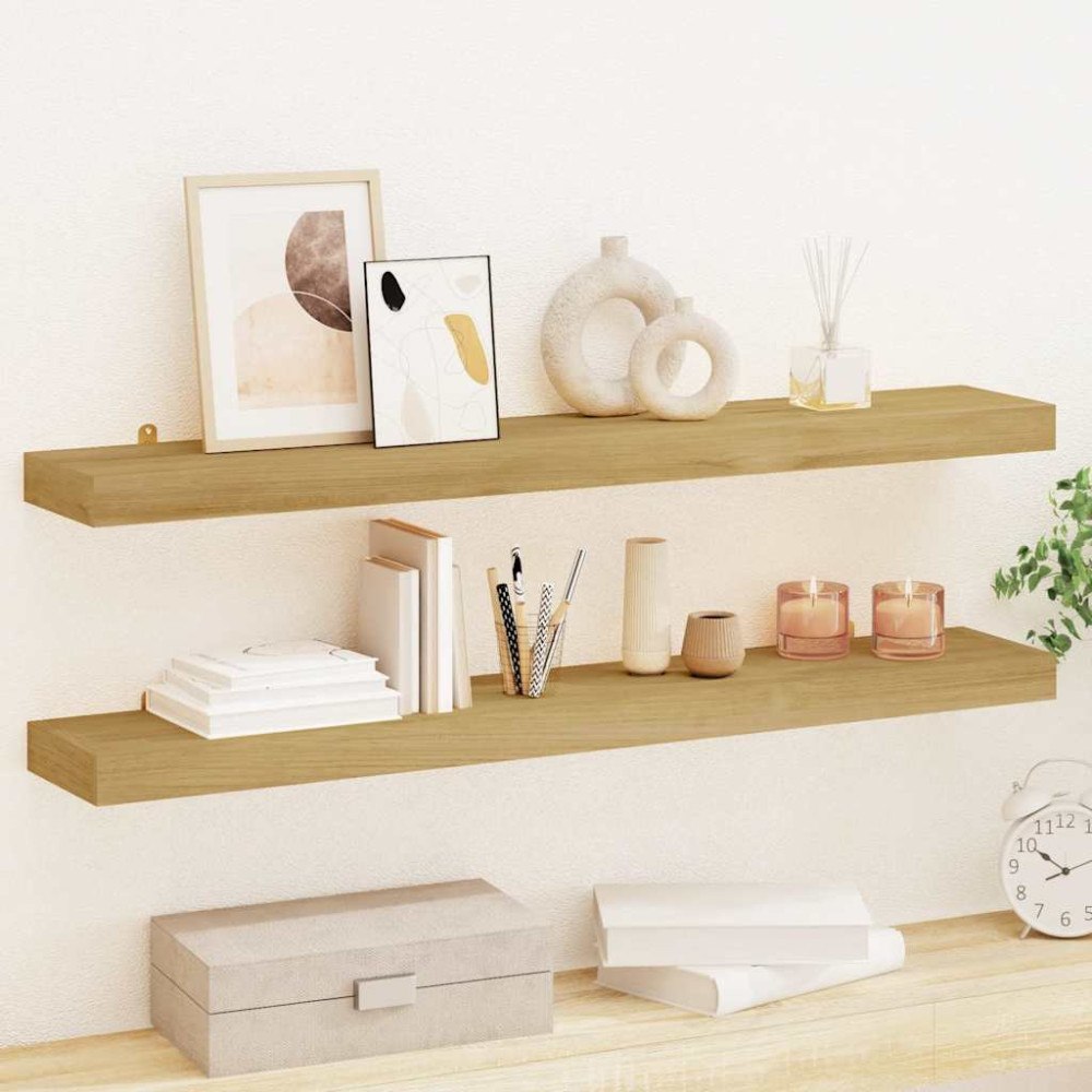 vidaXL Vägghyllor 2 st 90x15x4 cm massivt teakträ