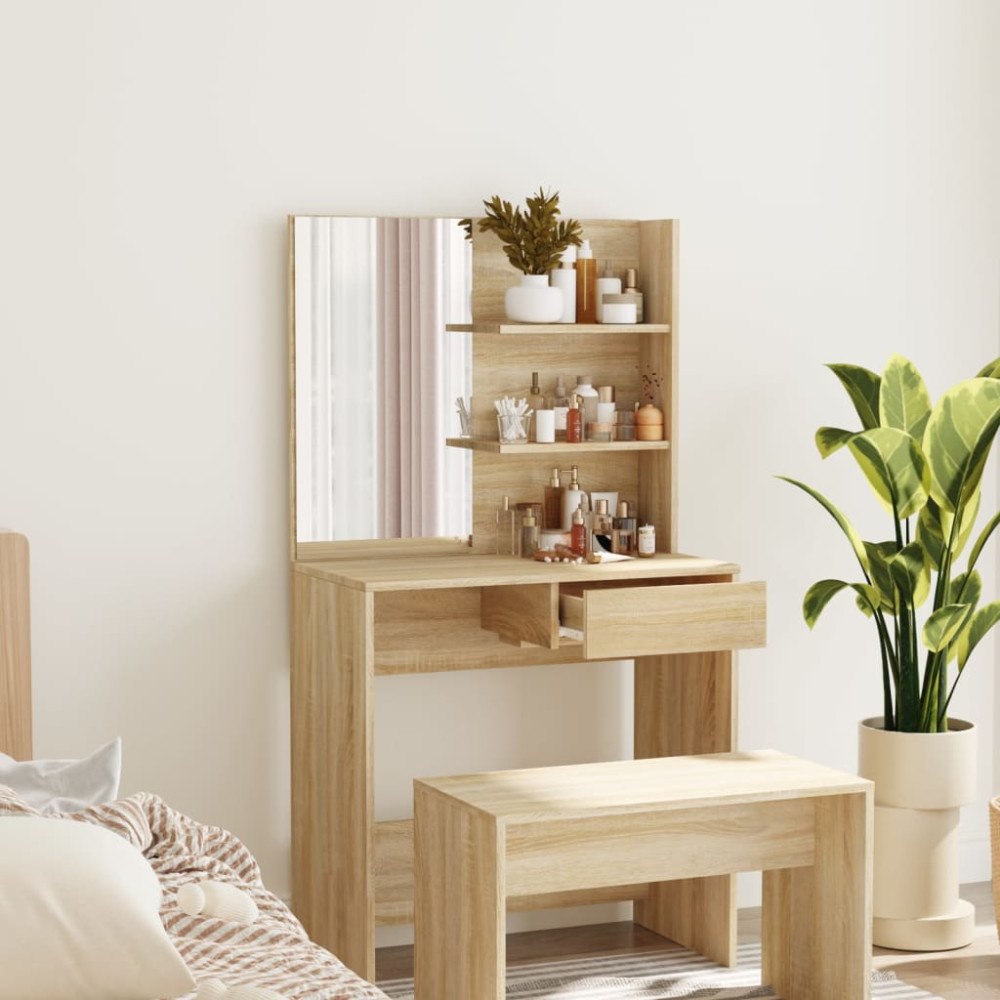 vidaXL Sminkbord med spegel sonoma-ek 74,5x40x141 cm