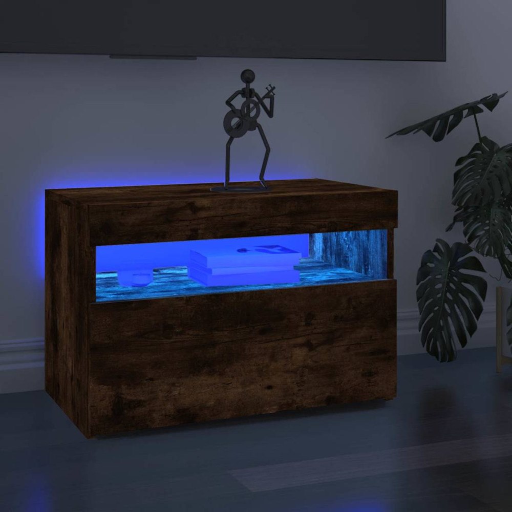 vidaXL Tv-bänk med LED-belysning rökfärgad ek 60x35x40 cm
