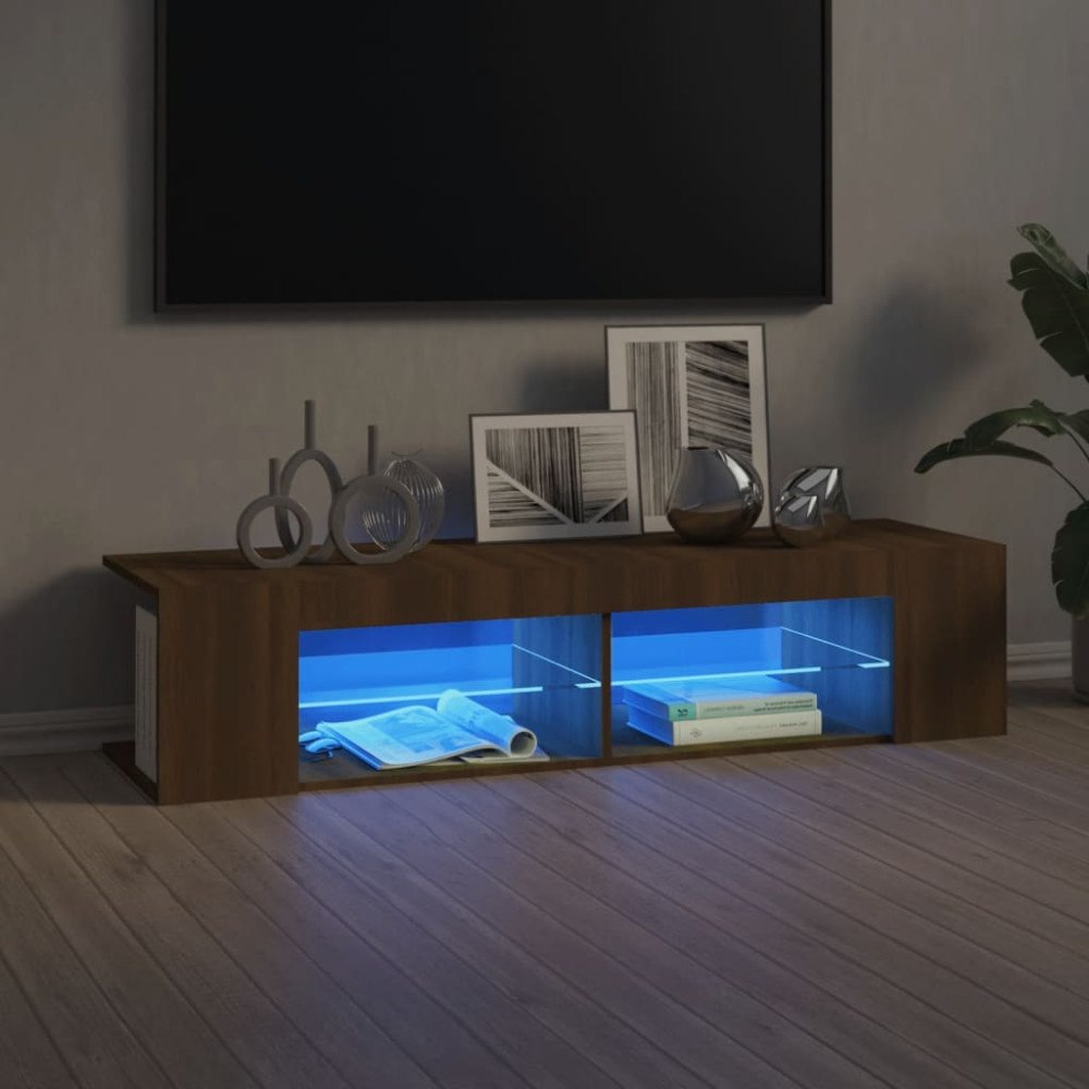 vidaXL Tv-bänk med LED-belysning brun ek 135x39x30 cm