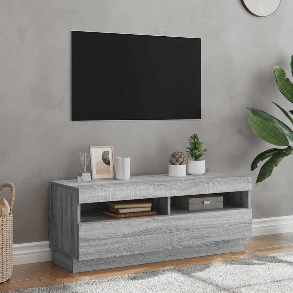 vidaXL Tv-bänk med LED-belysning grå sonoma 100x35x40 cm