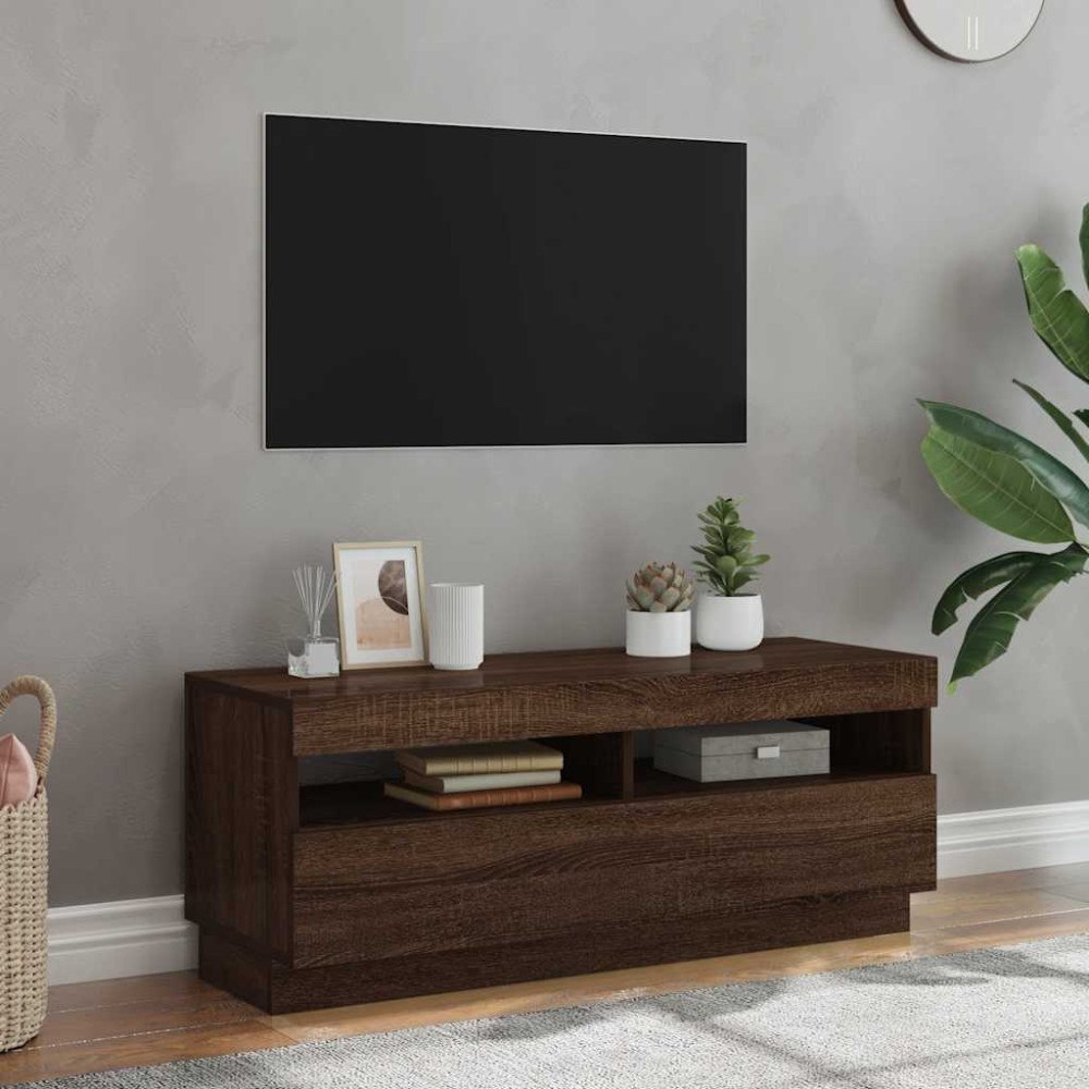 vidaXL Tv-bänk med LED-belysning brun ek 100x35x40 cm