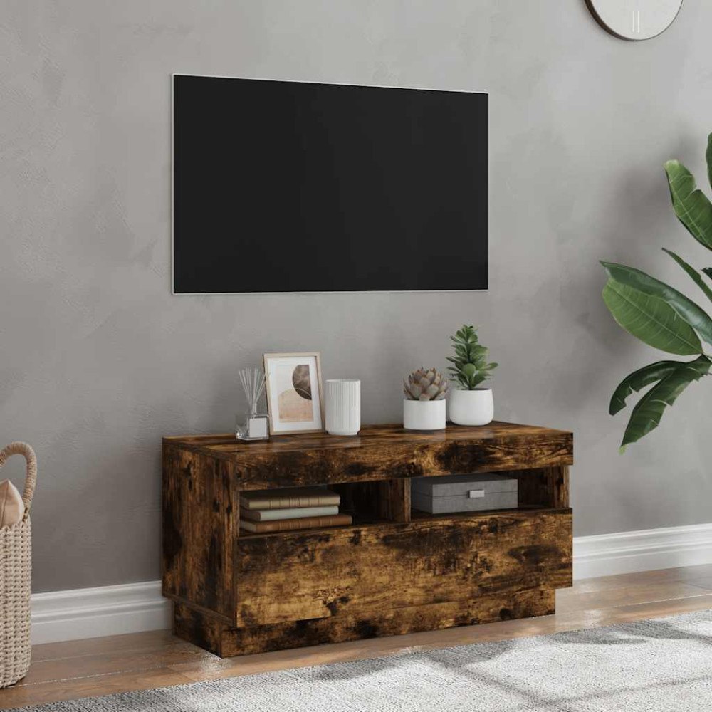 vidaXL Tv-bänk med LED-belysning rökfärgad ek 80x35x40 cm