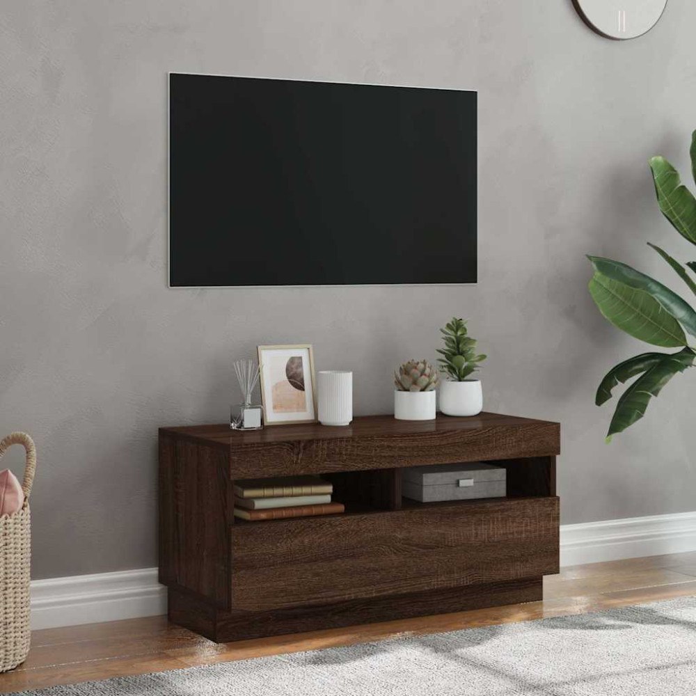 vidaXL Tv-bänk med LED-belysning brun ek 80x35x40 cm