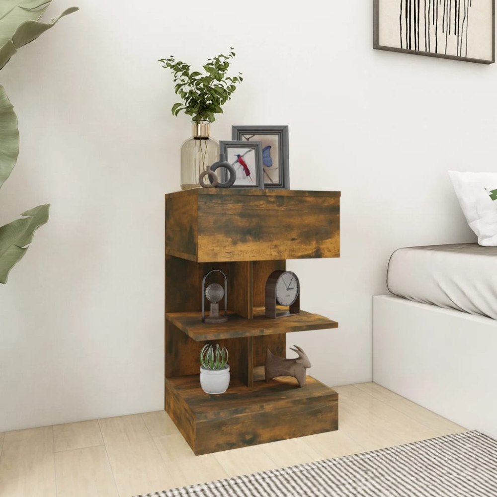 vidaXL Sängbord rökfärgad ek 40x35x65 cm konstruerat trä