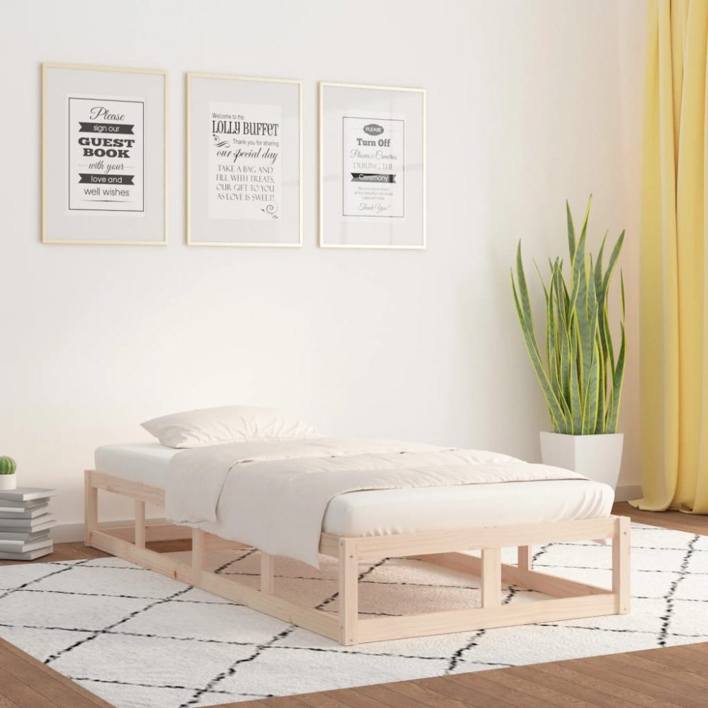 vidaXL Sängram massivt trä 75x190 cm