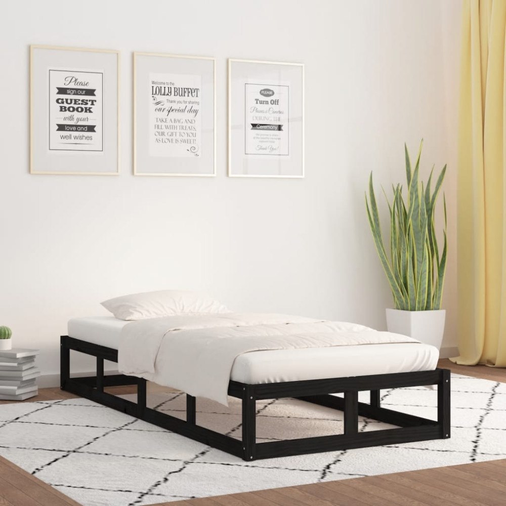 vidaXL Sängram massiv furu 75x190 cm svart