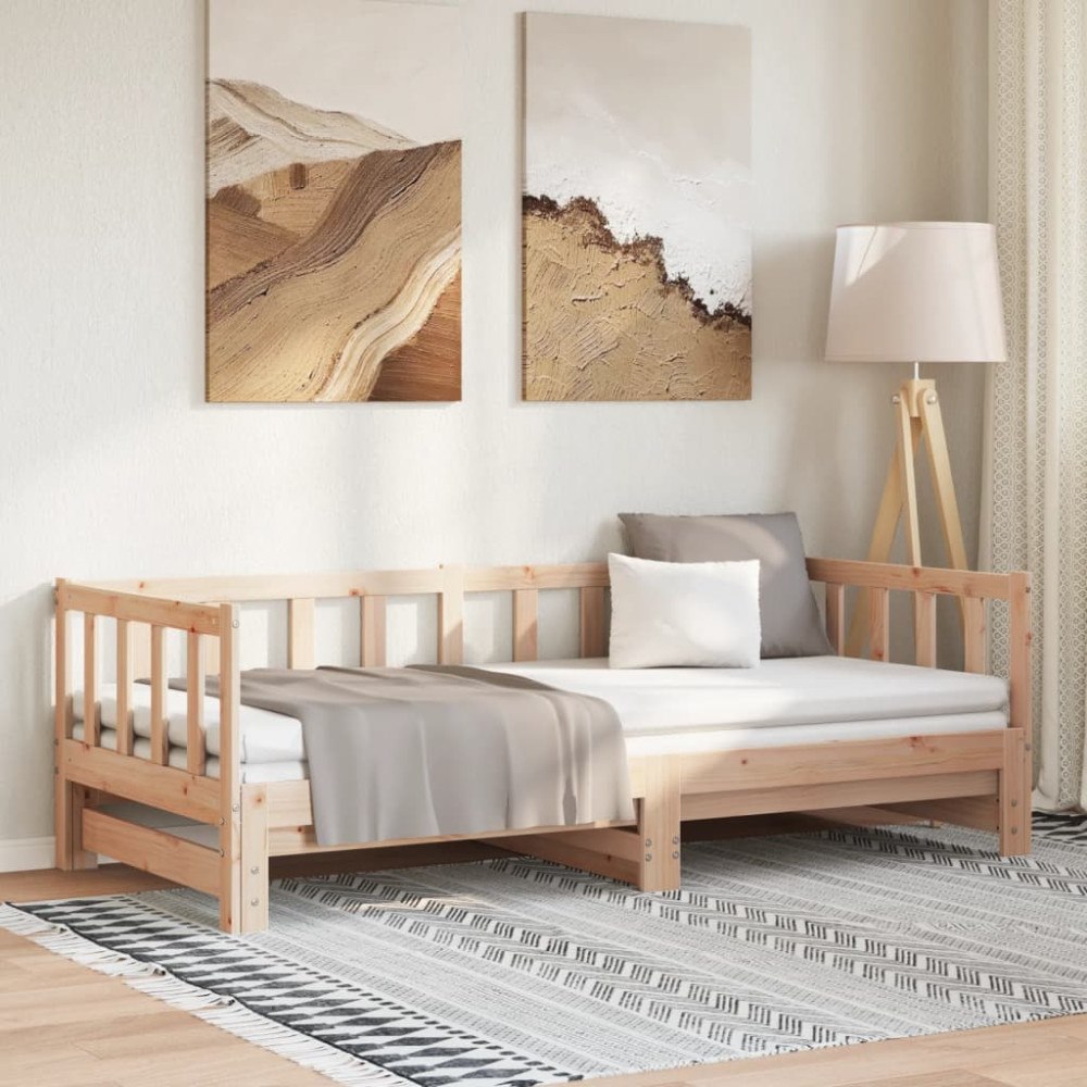 vidaXL Utdragbar dagbädd 2x(80x200) cm massiv furu