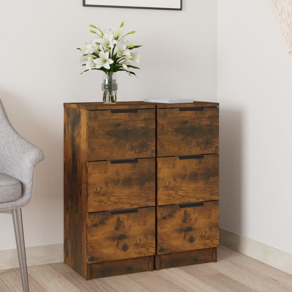 vidaXL Skänkar 2 st rökfärgad ek 30x30x70 cm konstruerat trä