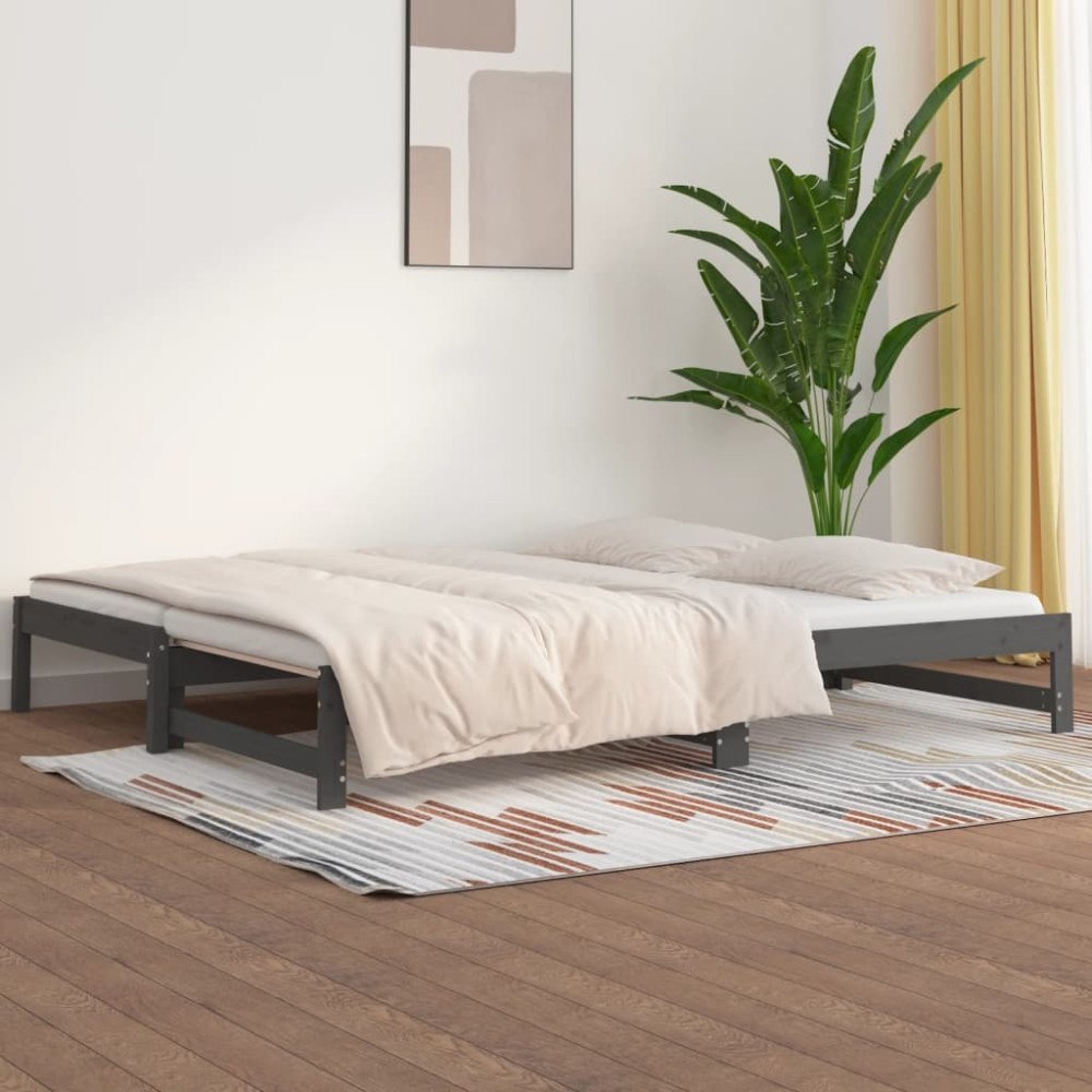 vidaXL Utdragbar dagbädd grå 2x(90x200) cm massiv furu