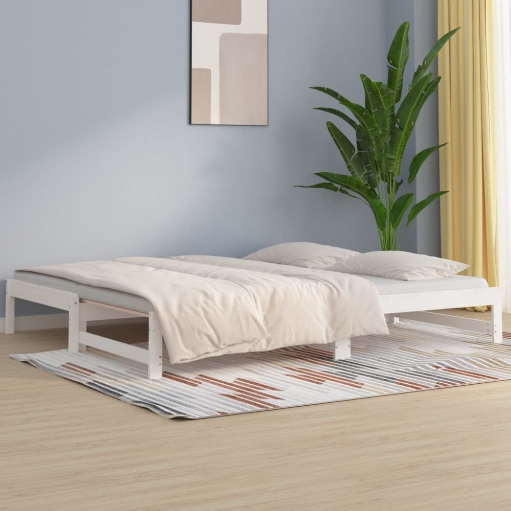 vidaXL Utdragbar dagbädd vit 2x(80x200) cm massiv furu