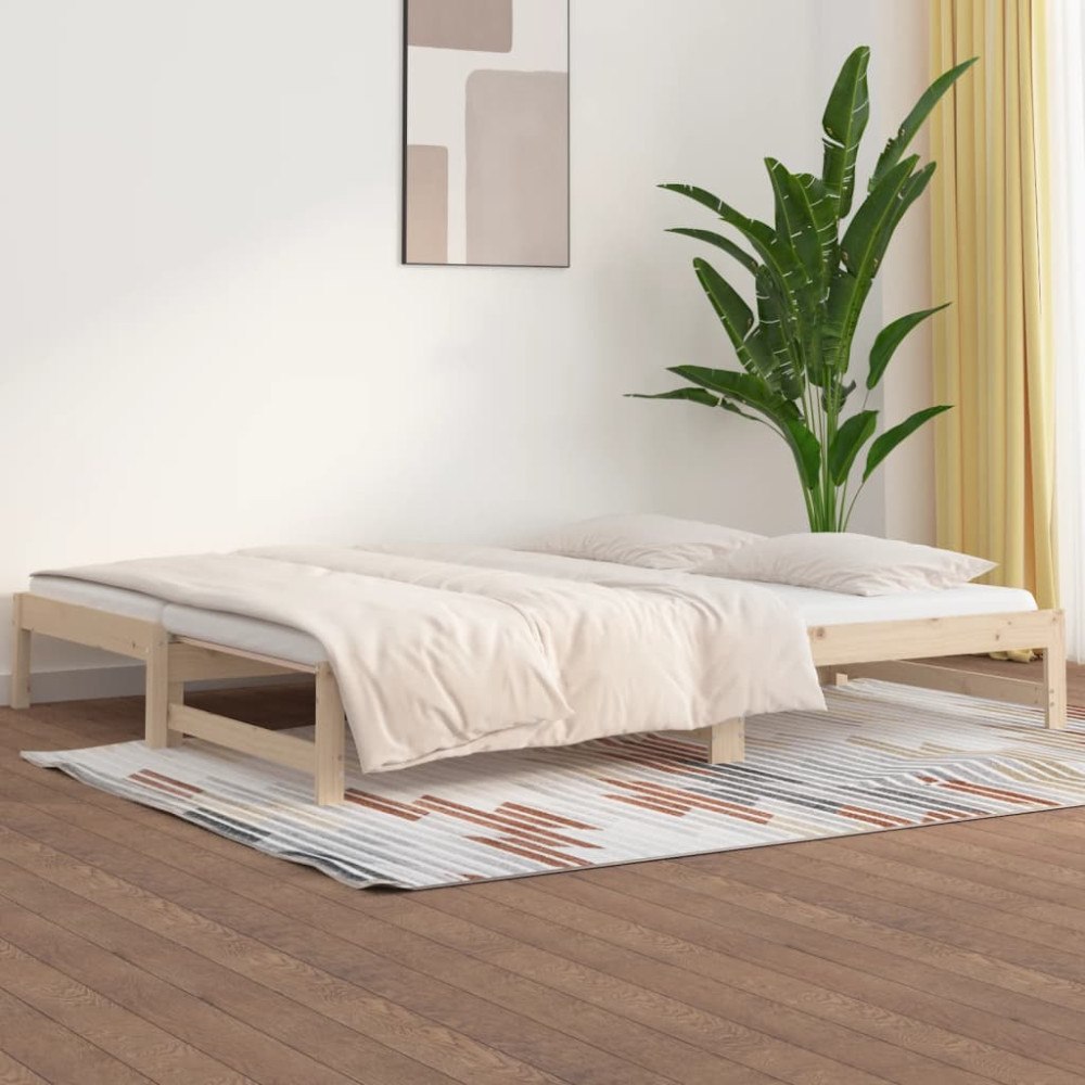 vidaXL Utdragbar dagbädd 2x(90x190) cm massiv furu