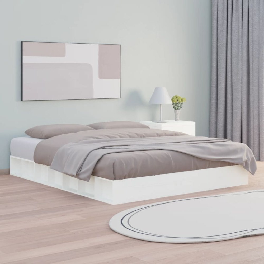 vidaXL Sängram massivt trä 150x200 cm vit