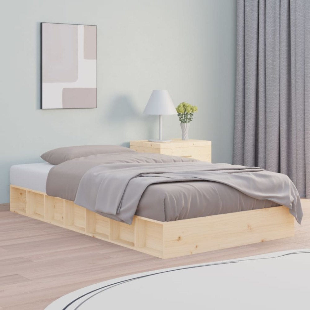 vidaXL Sängram massivt trä 75x190 cm