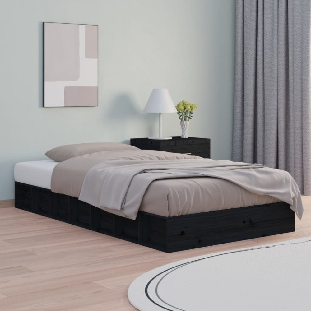 vidaXL Sängram massiv furu 75x190 cm svart