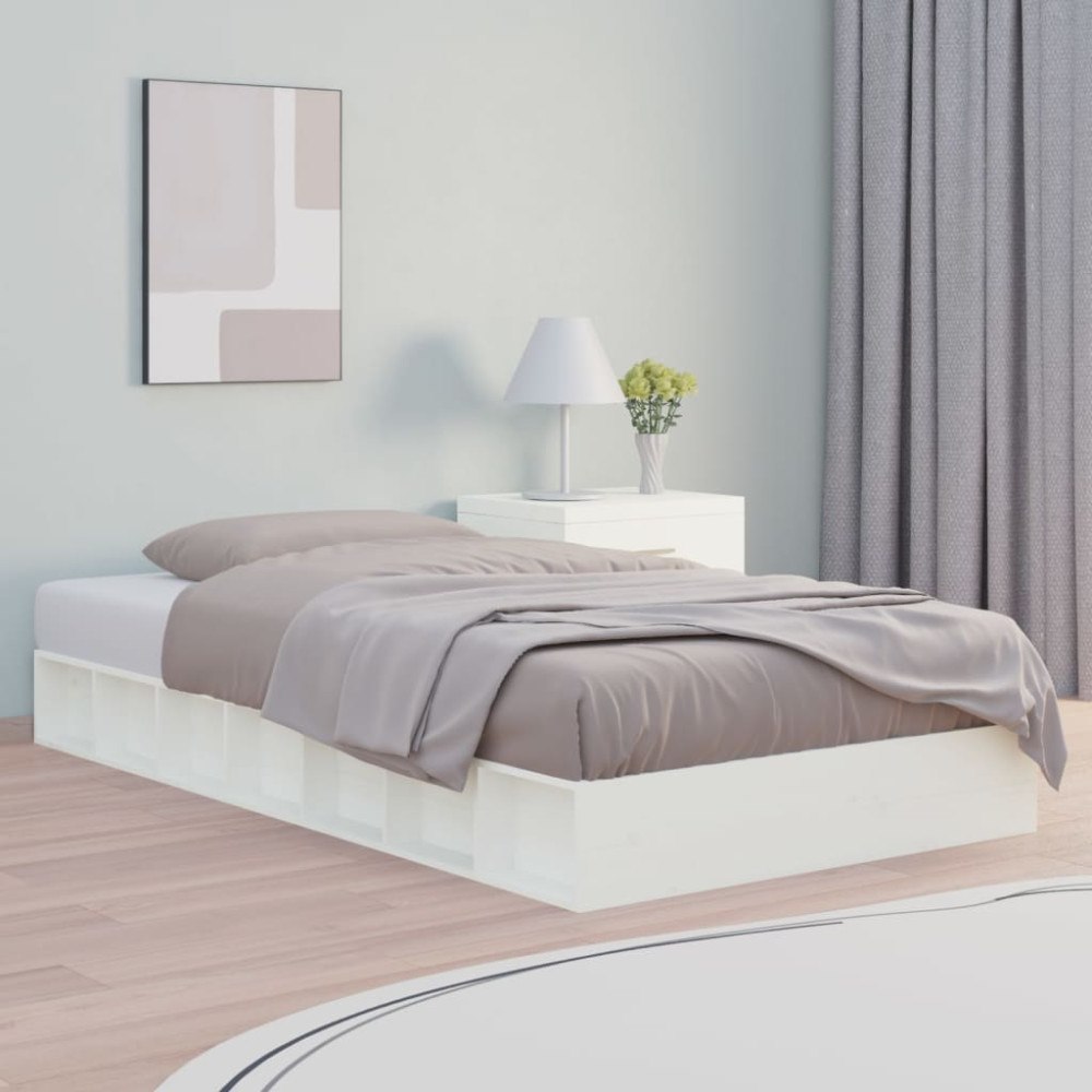vidaXL Sängram massiv furu 90x190 cm vit