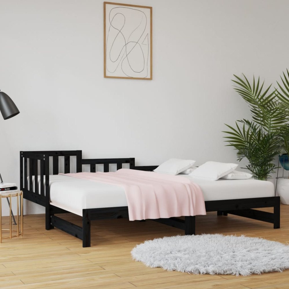 vidaXL Utdragbar dagbädd svart 2x(80x200) cm massiv furu