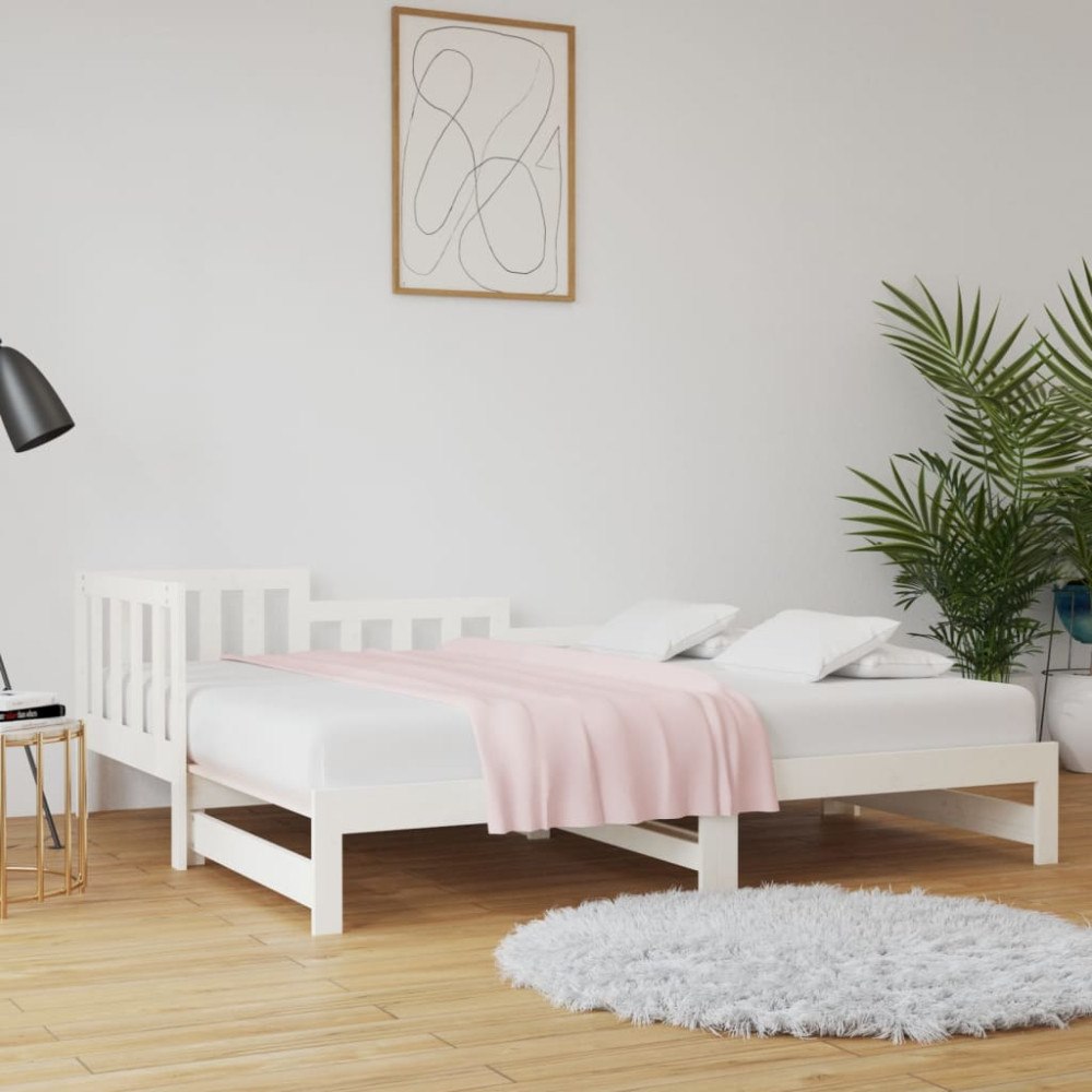 vidaXL Utdragbar dagbädd vit 2x(90x200) cm massiv furu