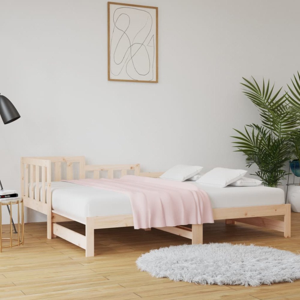 vidaXL Utdragbar dagbädd 2x(90x190) cm massiv furu