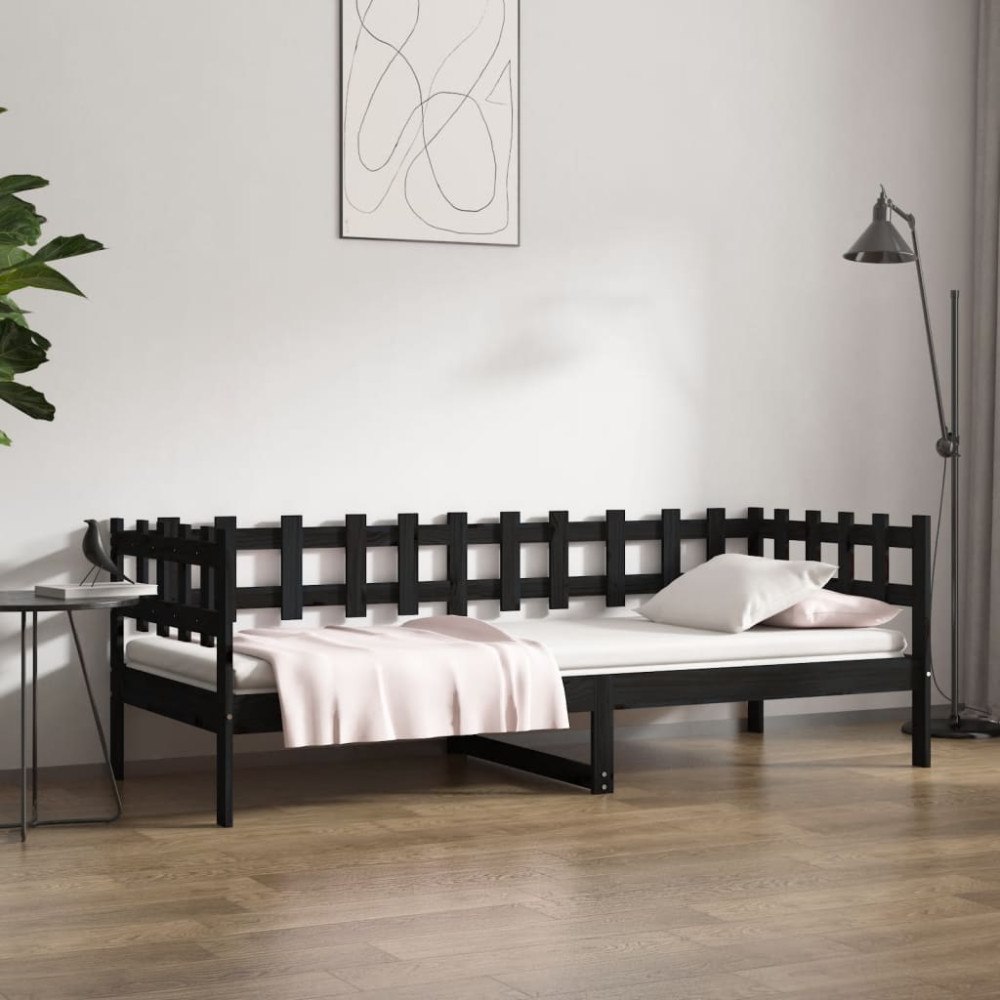 vidaXL Dagbädd svart 90x200 cm massiv furu