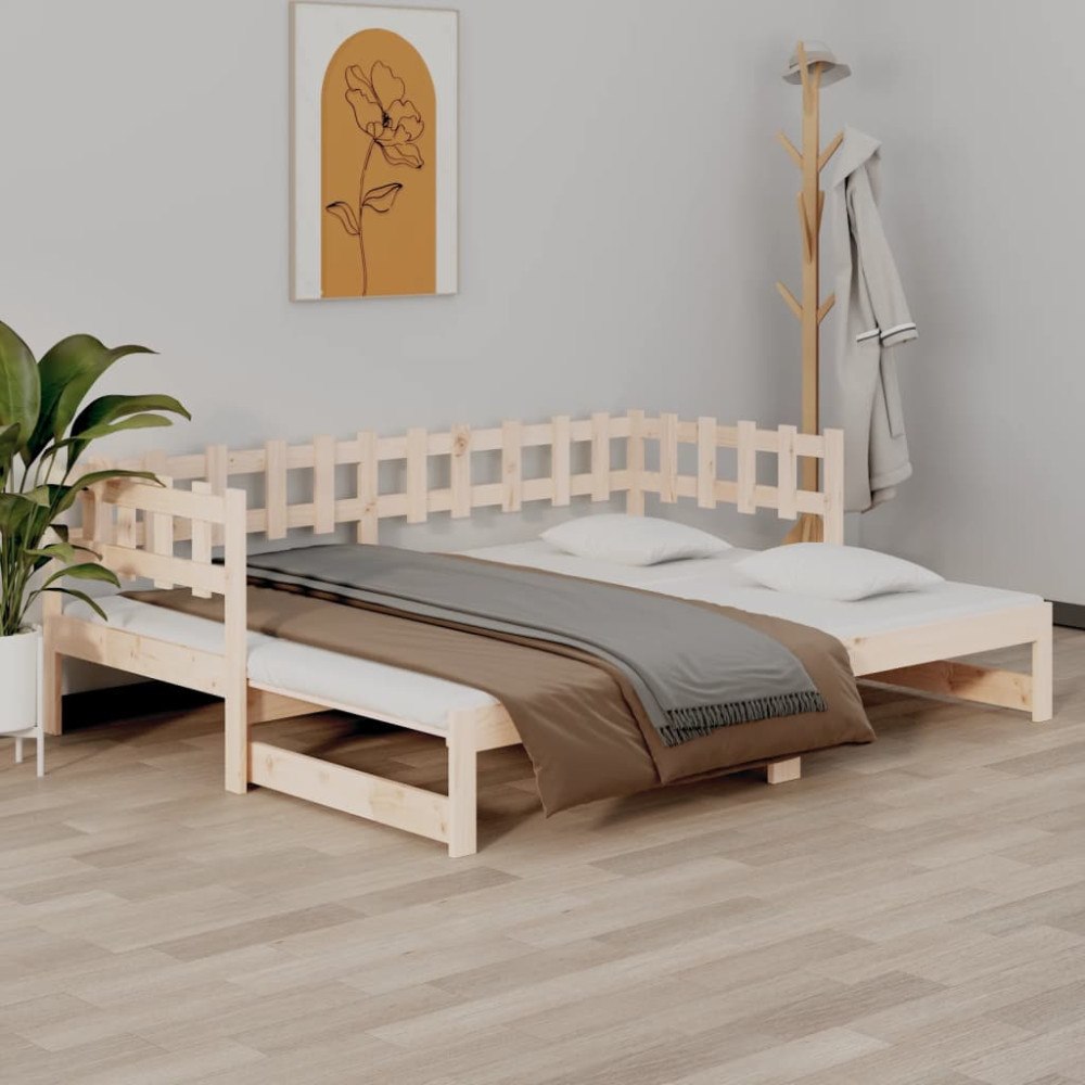 vidaXL Utdragbar dagbädd 2x(80x200) cm massiv furu