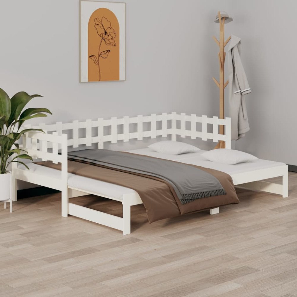 vidaXL Utdragbar dagbädd vit 2x(80x200) cm massiv furu