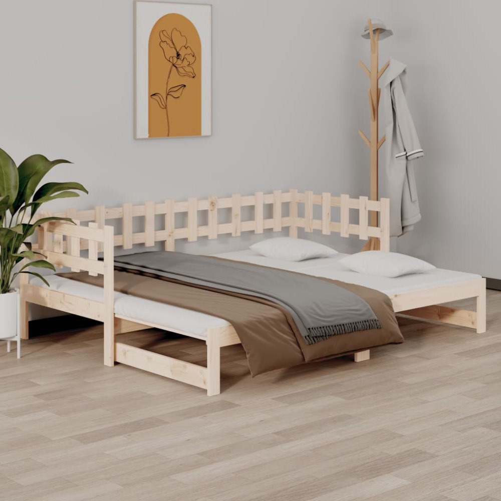 vidaXL Utdragbar dagbädd 2x(90x200) cm massiv furu
