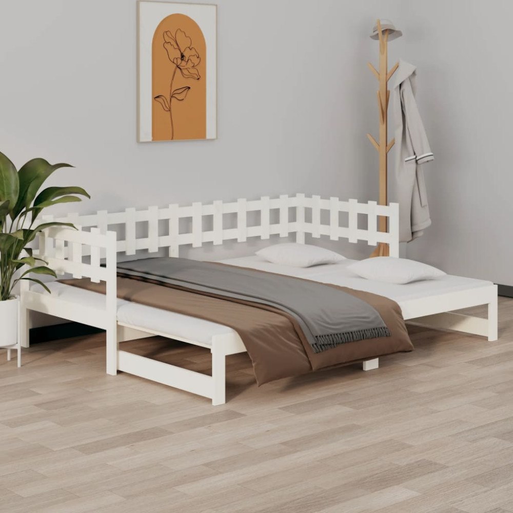 vidaXL Utdragbar dagbädd vit 2x(90x190) cm massiv furu