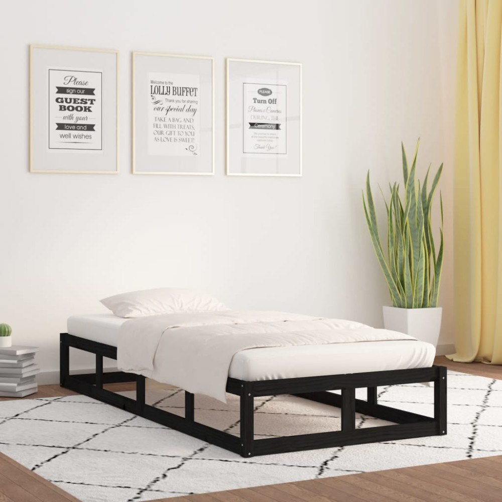 vidaXL Sängram svart 90x200 cm massivt trä