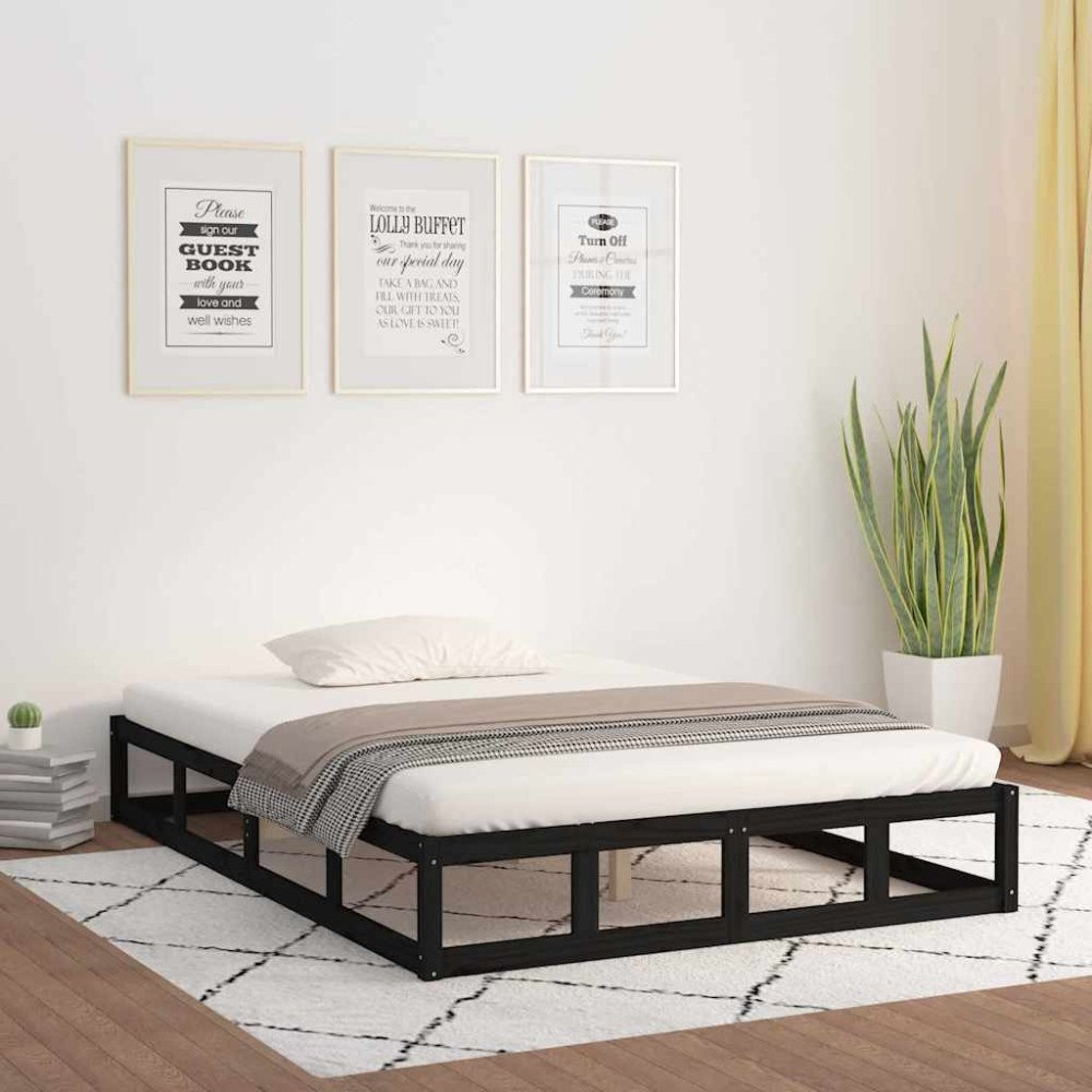 vidaXL Sängram svart 140x190 cm massivt trä