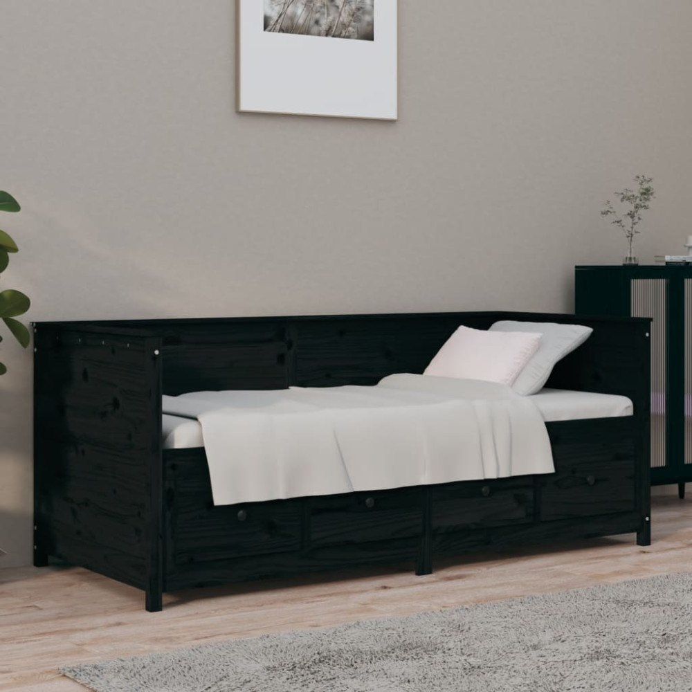 vidaXL Dagbädd svart 75x190 cm massivt furu