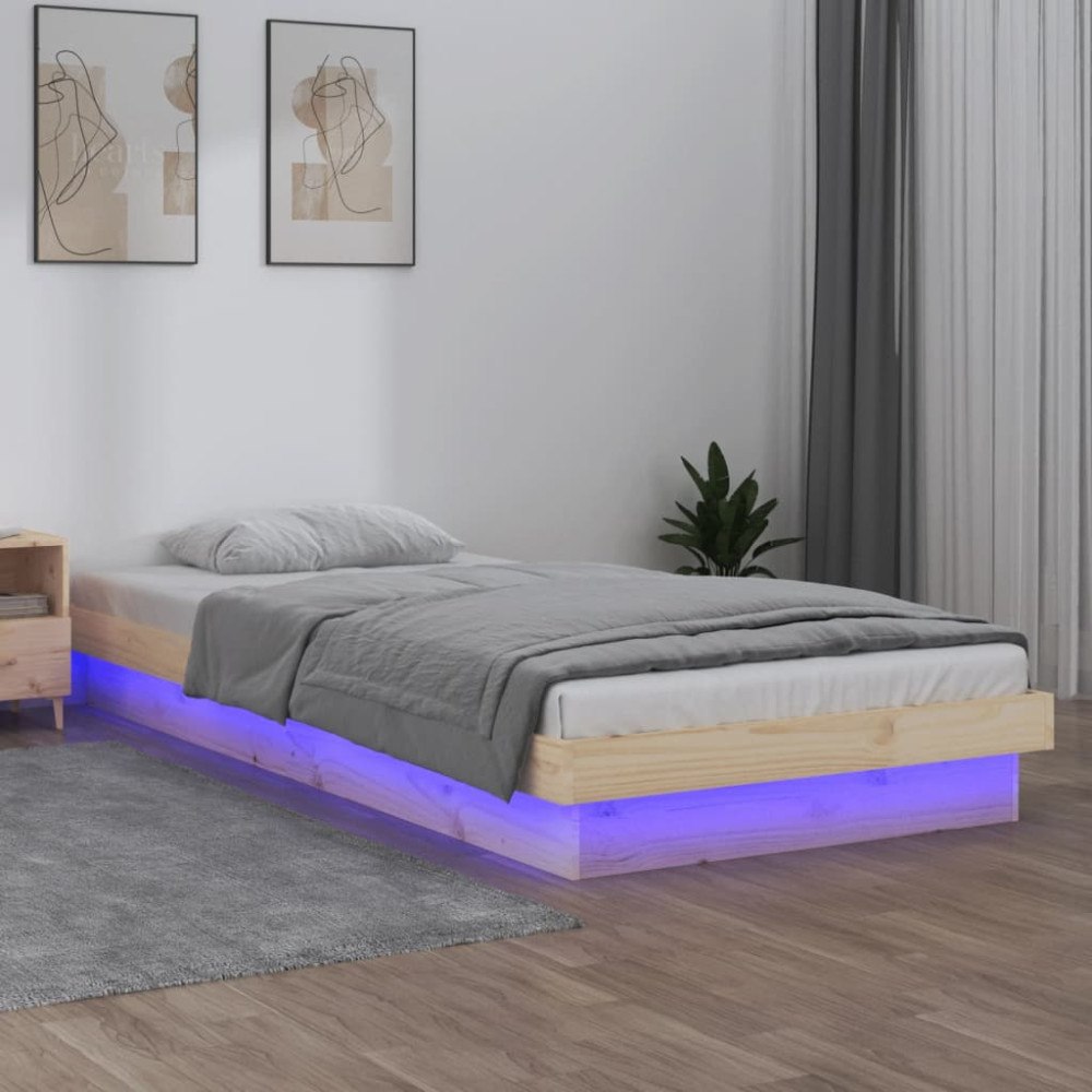 vidaXL Sängram LED 75x190 cm massivt trä