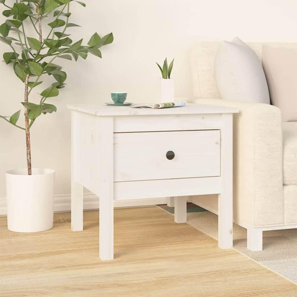 vidaXL Sidobord vit 50x50x49 cm massivt furuträ