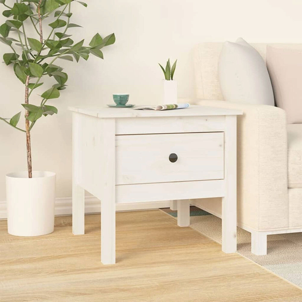 vidaXL Sidobord vit 50x50x49 cm massivt furuträ