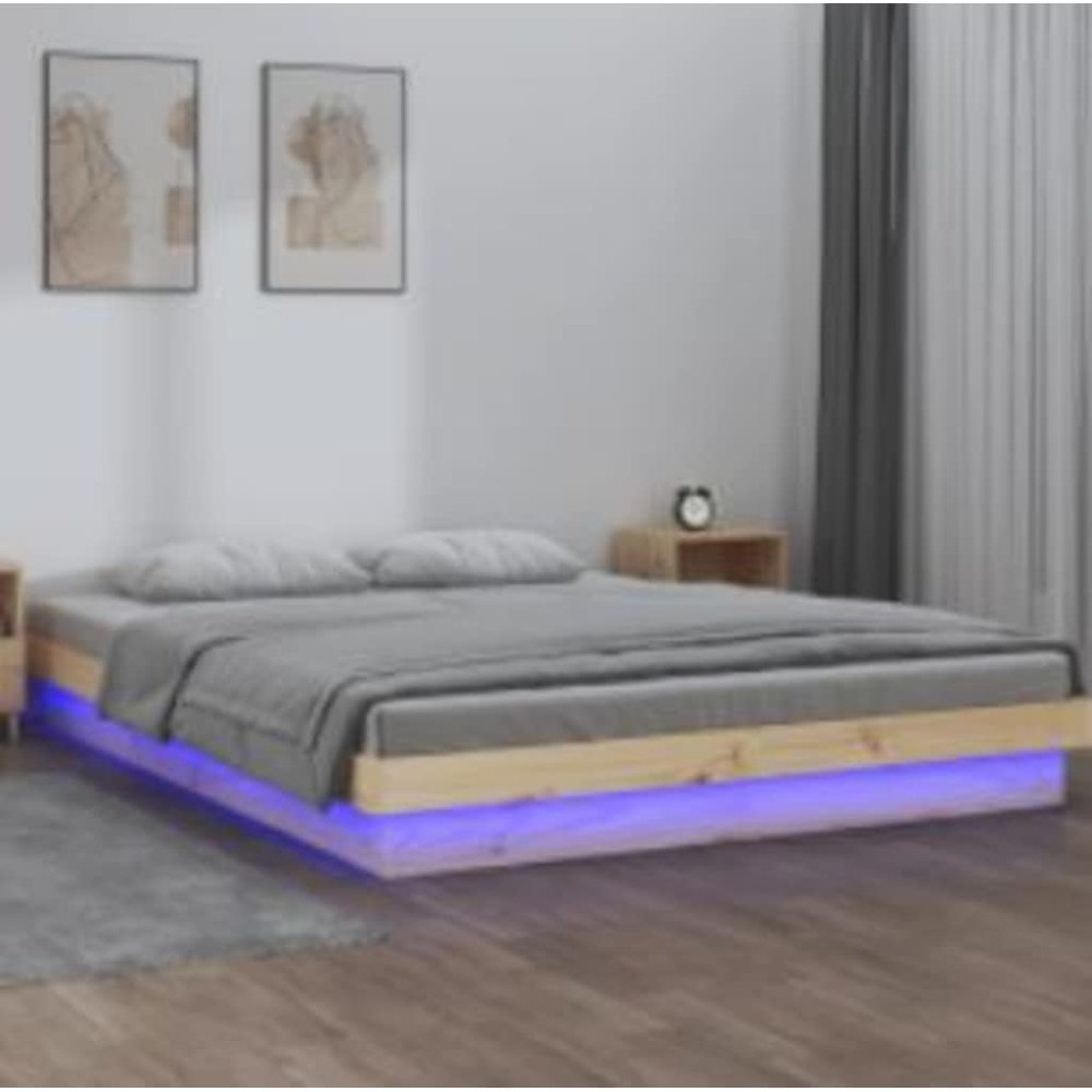 vidaXL Sängram LED 140x200 cm massivt trä
