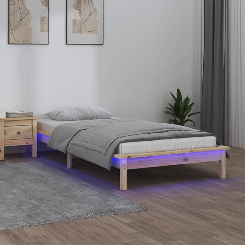 vidaXL Sängram med LED 100x200 cm massivt trä
