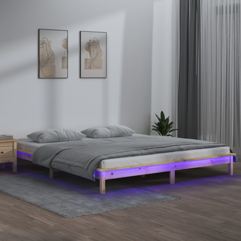 vidaXL Sängram LED 140x200 cm massivt trä