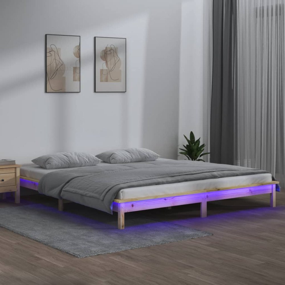 vidaXL Sängram LED 160x200 cm massivt trä