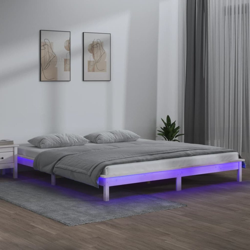 vidaXL Sängram LED vit 160x200 cm massivt trä