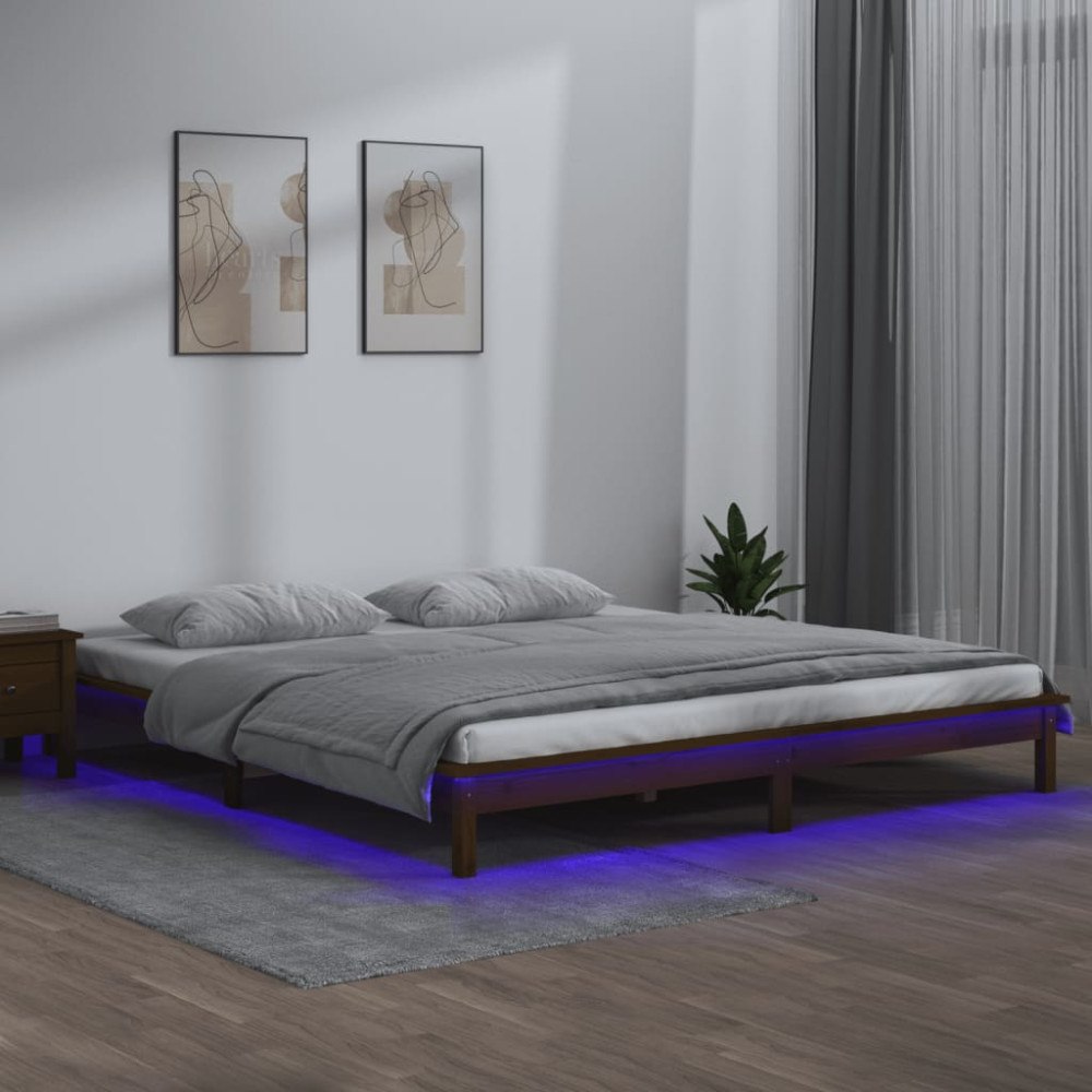 vidaXL Sängram LED honungsbrun 160x200 cm massivt trä