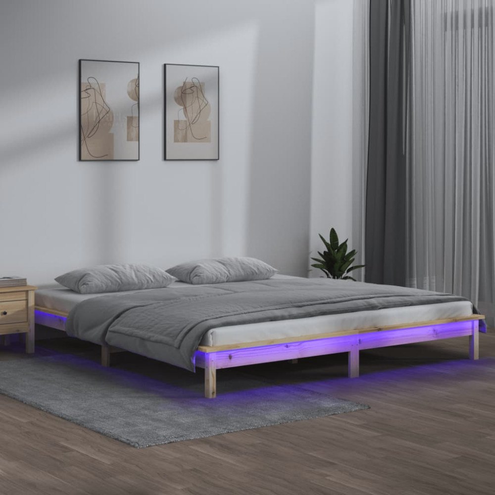 vidaXL Sängram LED 150x200 cm massivt trä